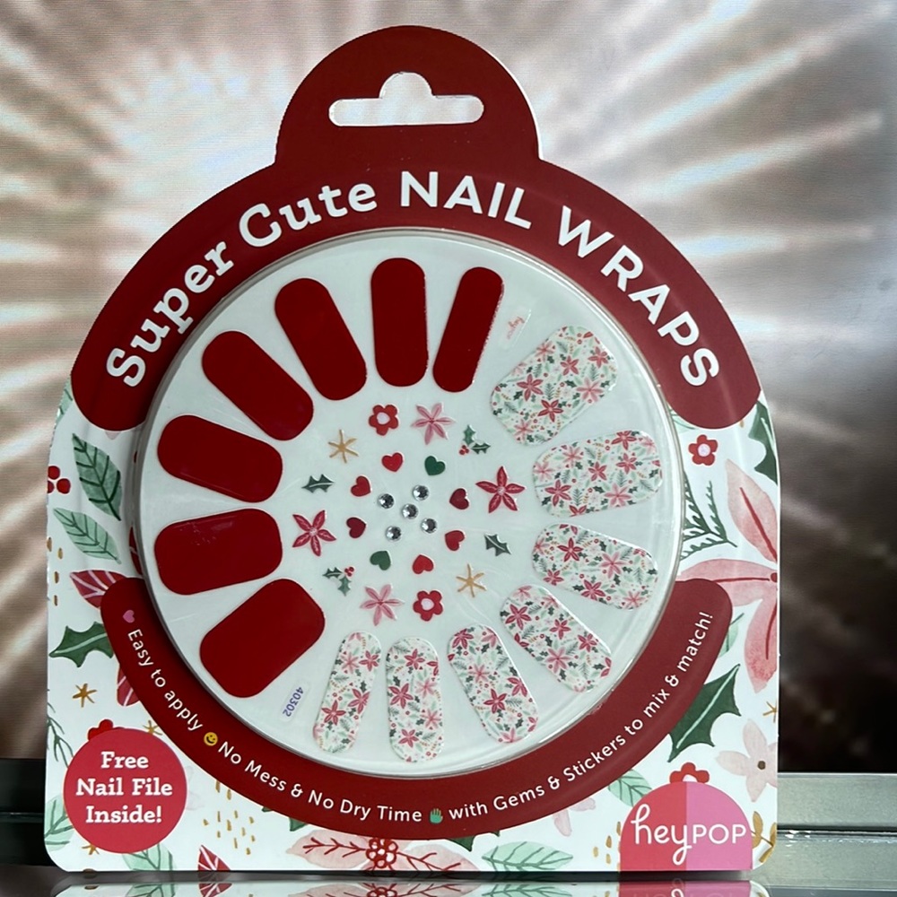 heypop Super Cute Nail Wraps, Gems & Stickers ~ Christmas Poinsettias & Red BNIB